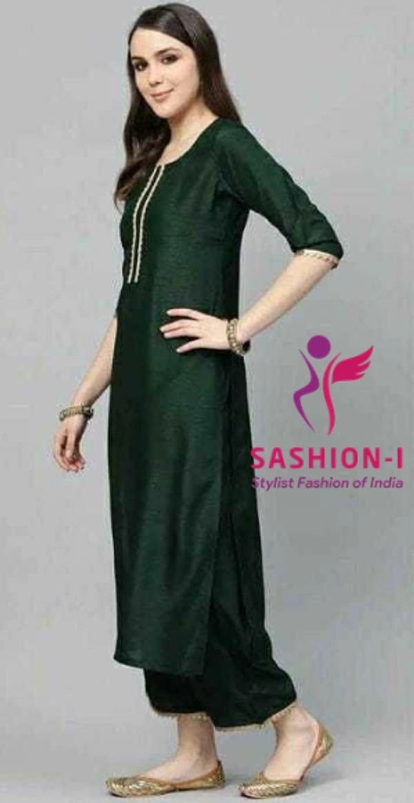Hunter Green Gotta Chanderi Kurta Set with Festive Traditional Stole - Bottle Green